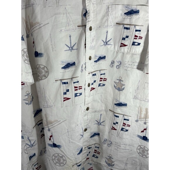 BIMINI Bay XL White, Red Blue Sailboat Nautical Boating Hawaiian Sea Mens Shirt - Picture 5 of 8